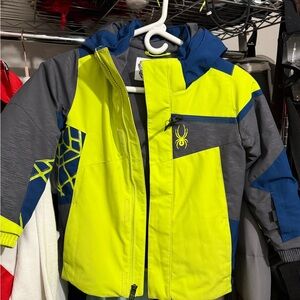 Spyder Kids' Neon Yellow and Blue Puffer Jacket